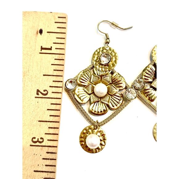 Gold Drop Pearls and Rhinestones Fashion Earrings #jazzy earrings - Picture 3 of 4